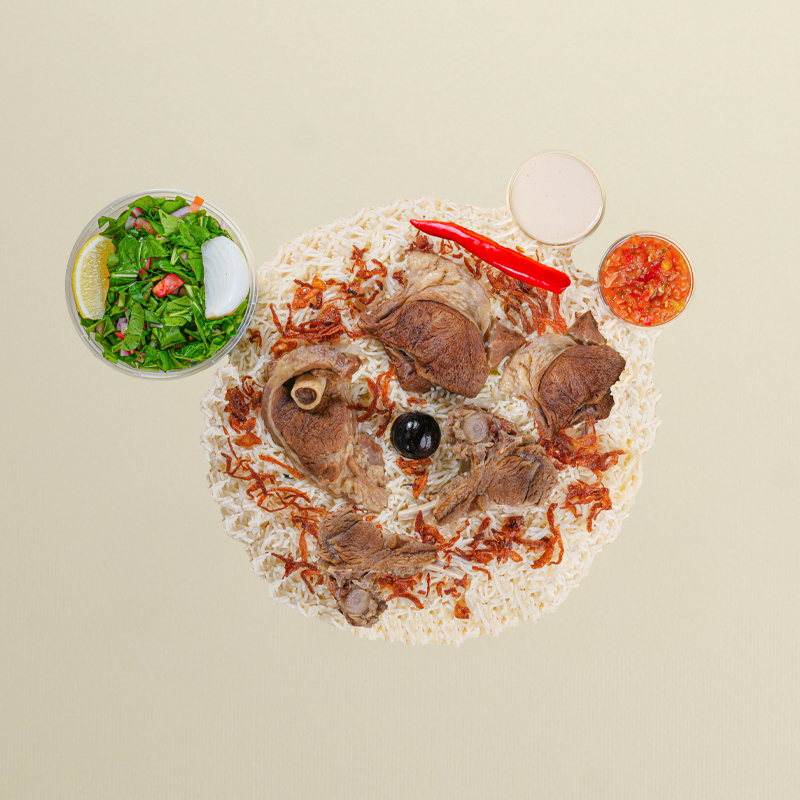 Fresh goat meat with Peshawar rice - مطاعم بيت الشواية